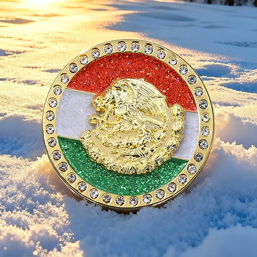 Glitter & Rhinestone Mexican Crest Pin